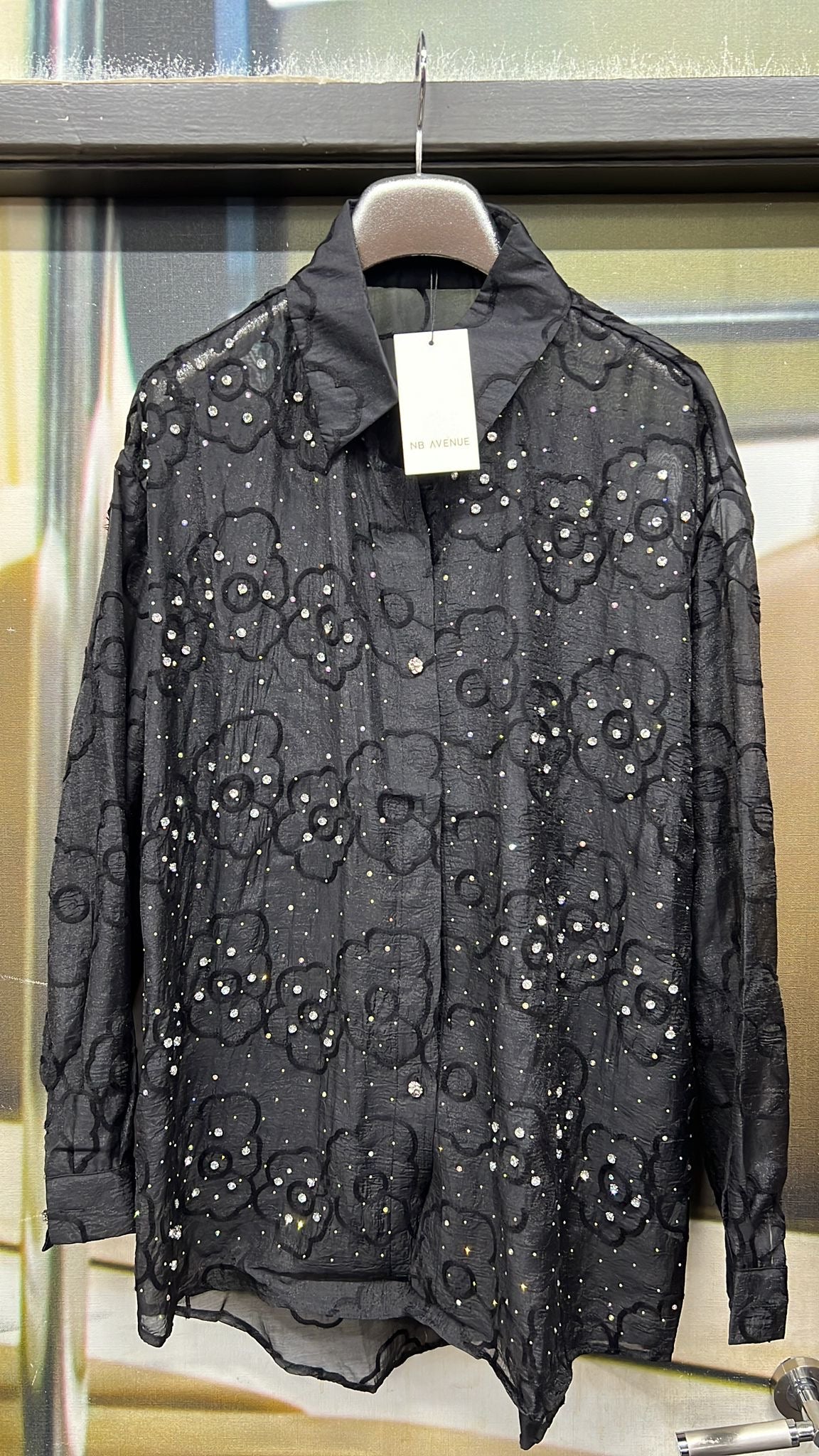 Sequin Black Embroidered Shirt