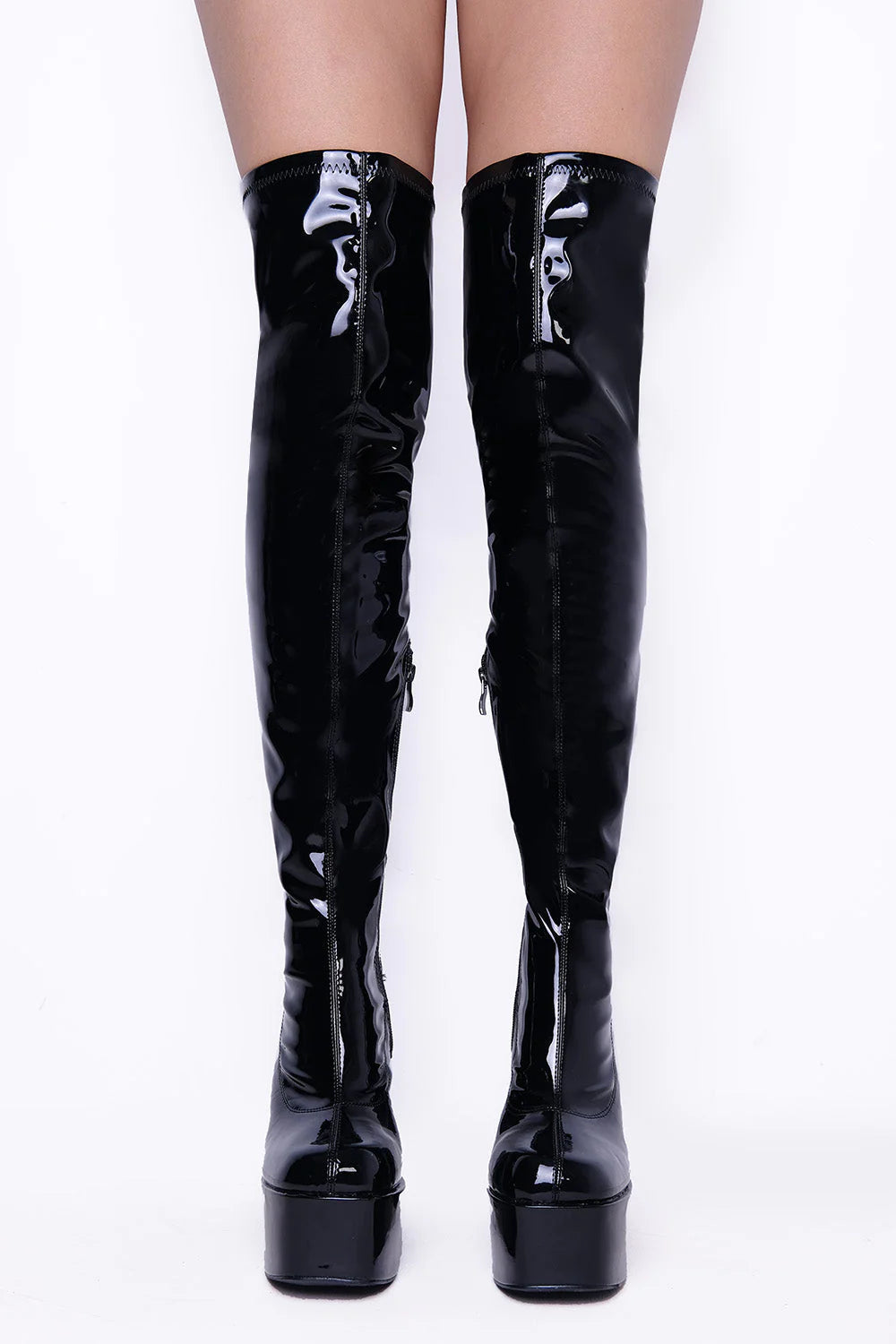 Black Heel Knee High Boots With Square Toe