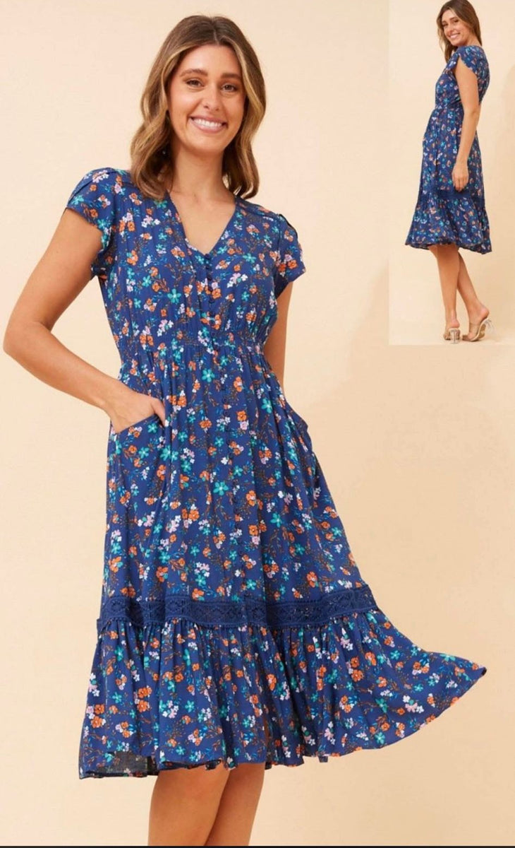 Stella Morgan Floral Maxi Dress in Multi Navy Colour