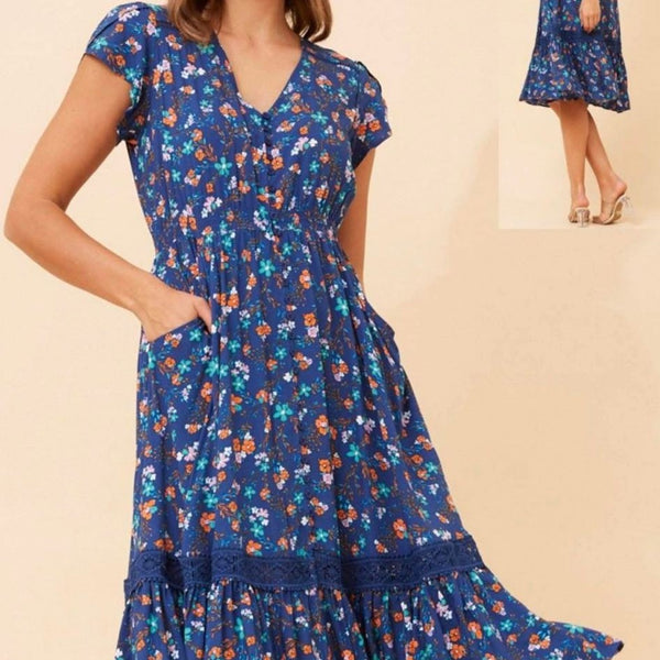 Stella Morgan Floral Maxi Dress in Multi Navy Colour