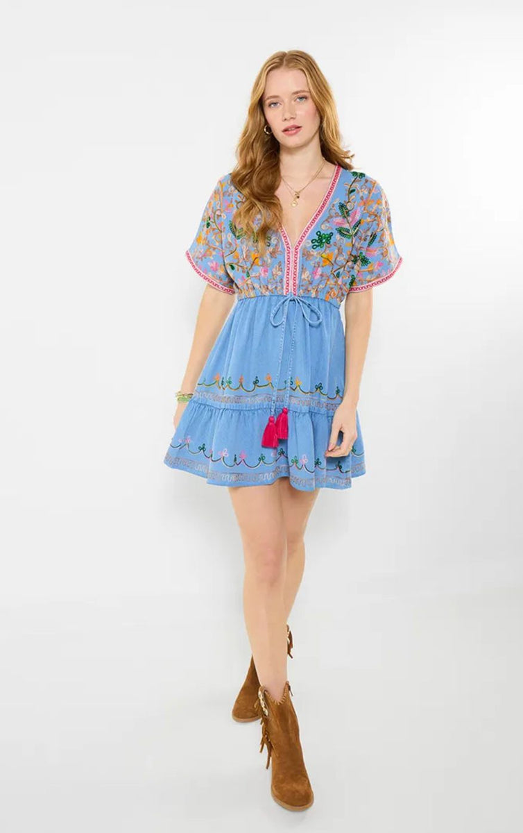 Emma Embroidered Denim Tunic Dress