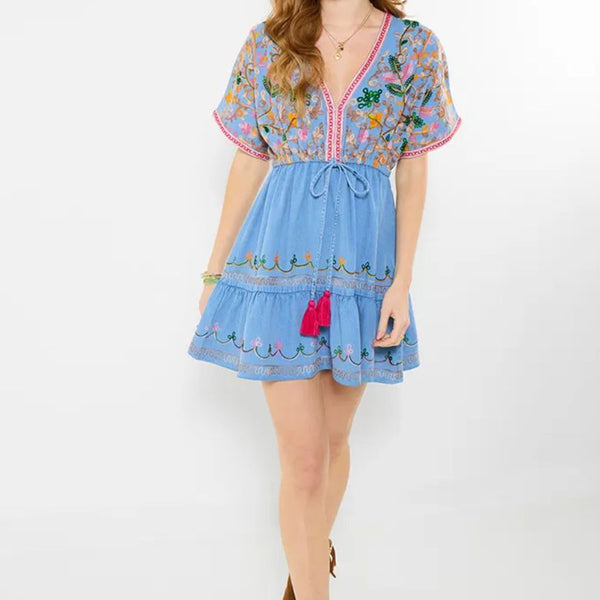 Emma Embroidered Denim Tunic Dress