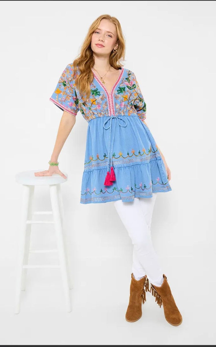 Emma Embroidered Denim Tunic Dress