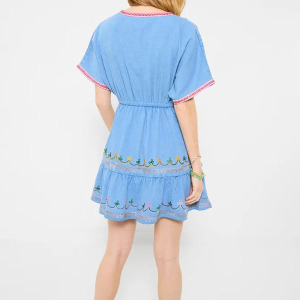 Emma Embroidered Denim Tunic Dress