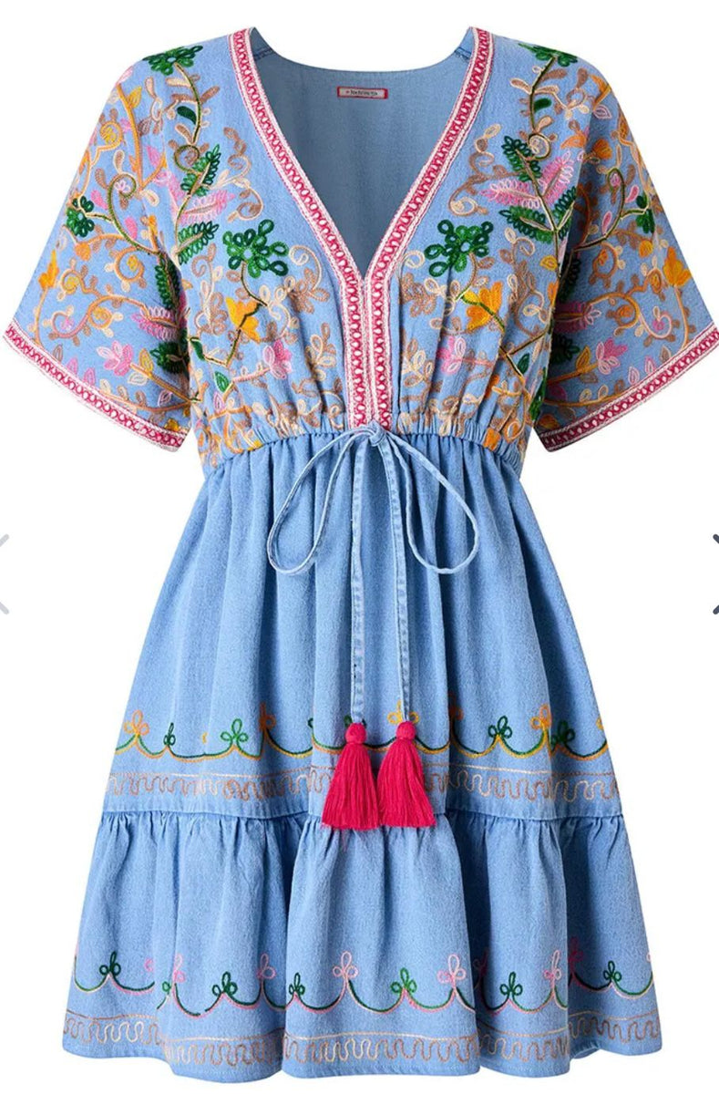 Emma Embroidered Denim Tunic Dress