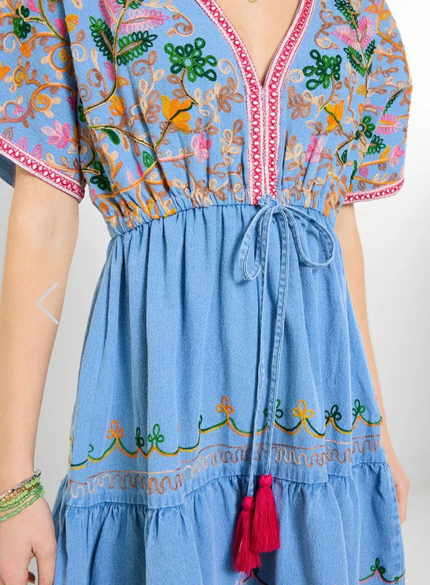 Emma Embroidered Denim Tunic Dress