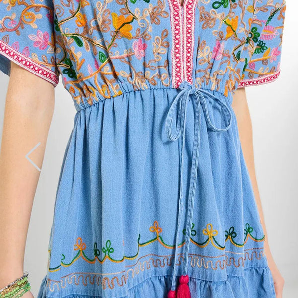 Emma Embroidered Denim Tunic Dress