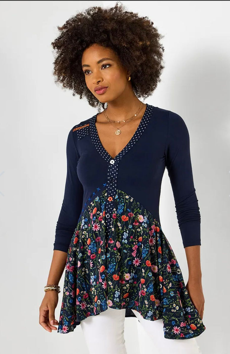 Pretty Florals Jersey Mesh Tunic Top