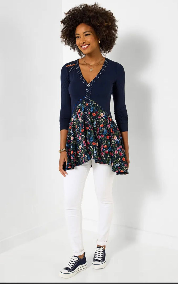 Pretty Florals Jersey Mesh Tunic Top