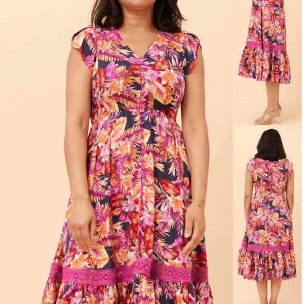 Stella Morgan Floral Maxi Dress in Multi Pink  Colour
