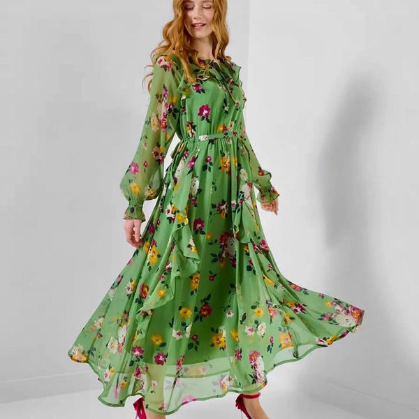 Daydreamer Printed Georgette Dress IN GREEN