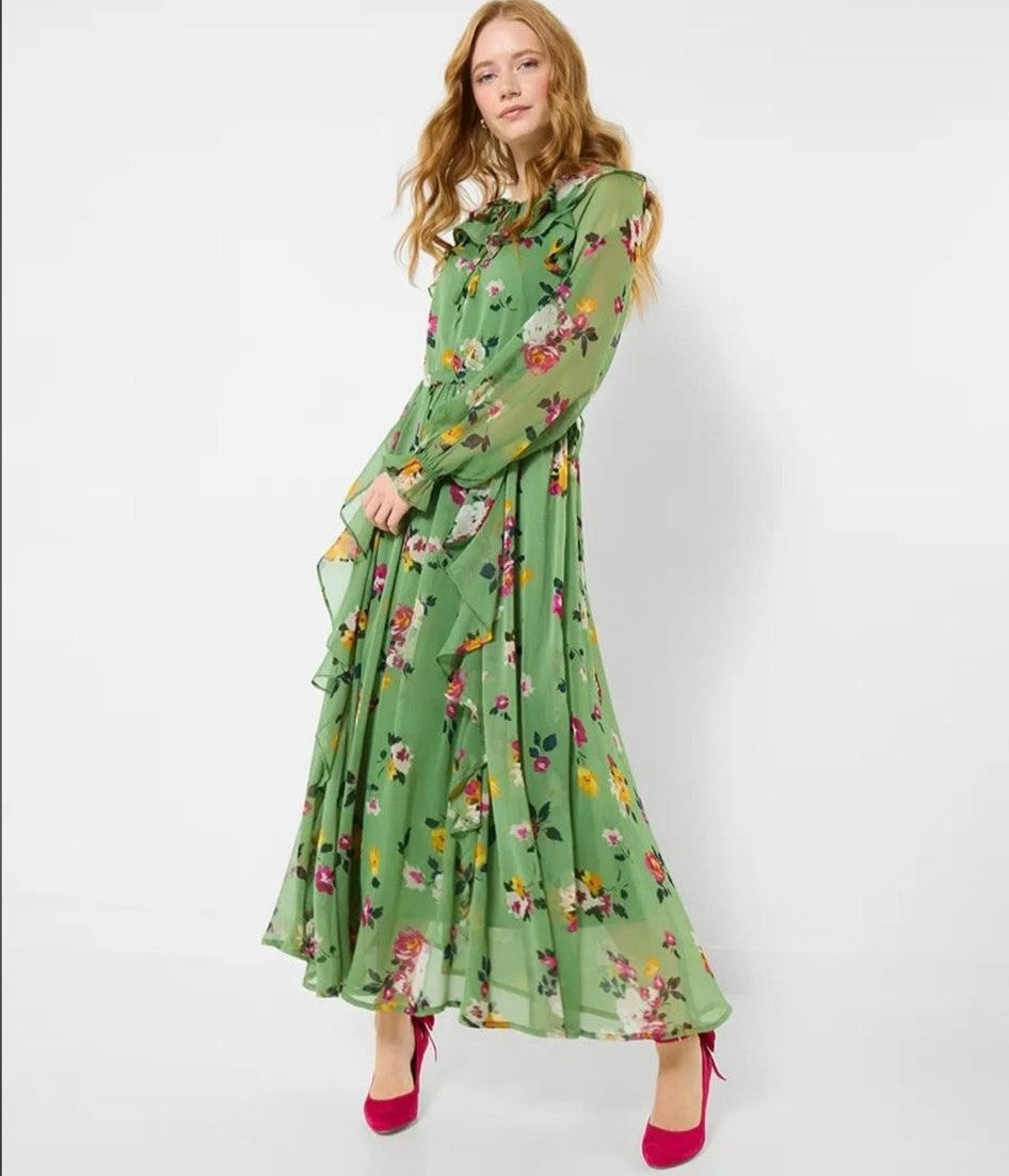 Daydreamer Printed Georgette Dress IN GREEN