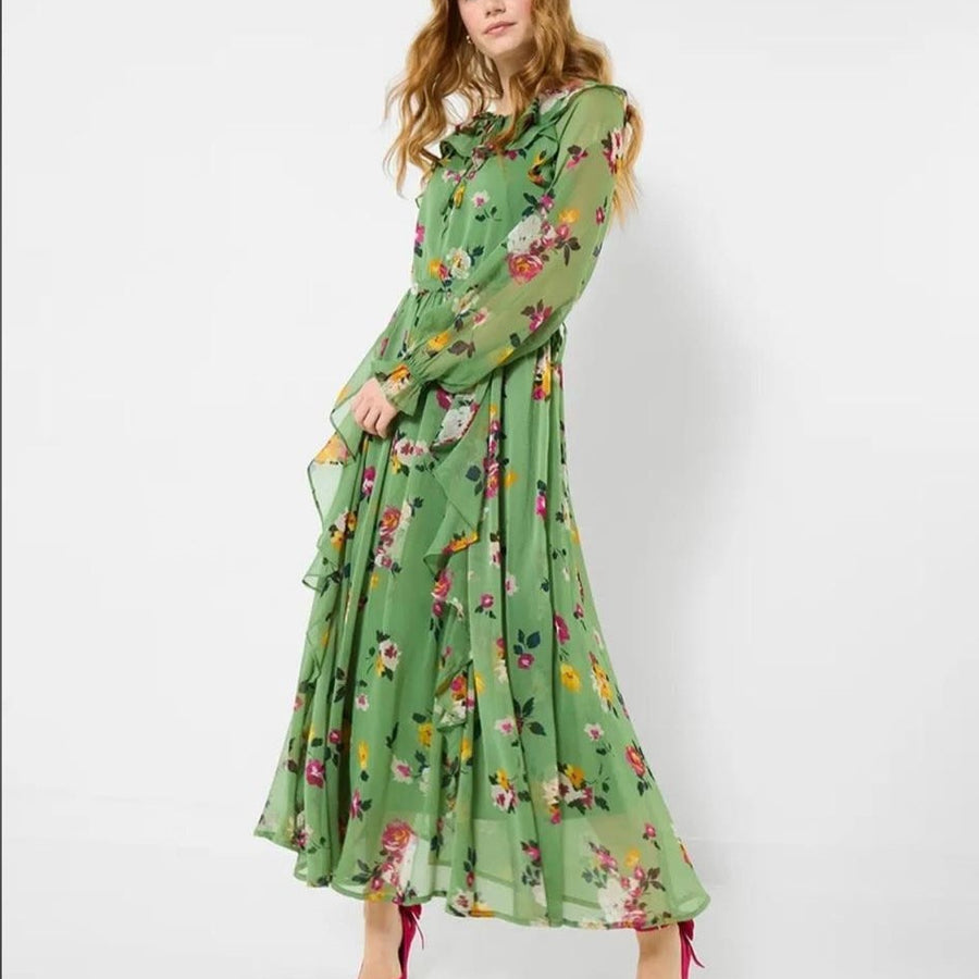 Daydreamer Printed Georgette Dress IN GREEN