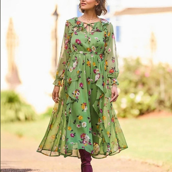 Daydreamer Printed Georgette Dress IN GREEN
