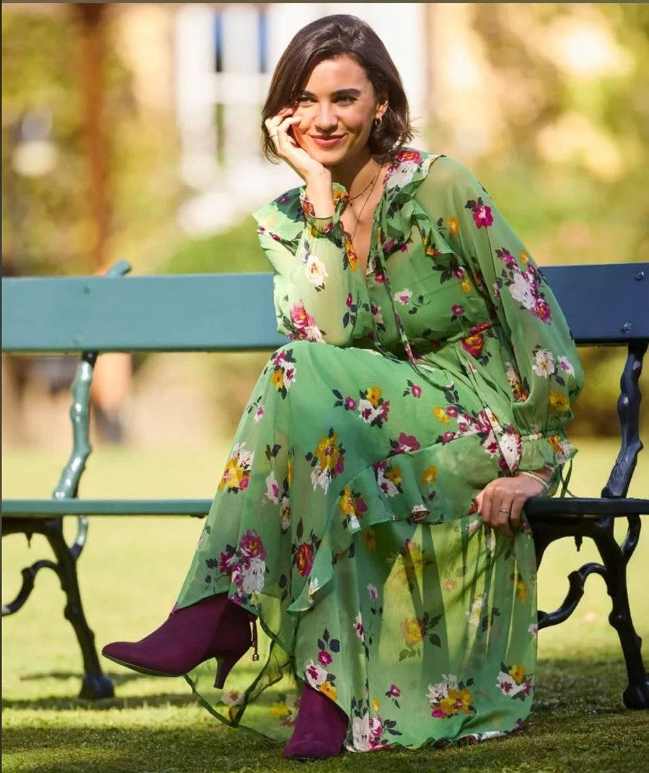 Daydreamer Printed Georgette Dress IN GREEN