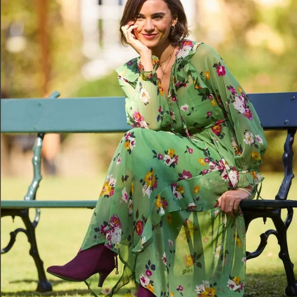 Daydreamer Printed Georgette Dress IN GREEN