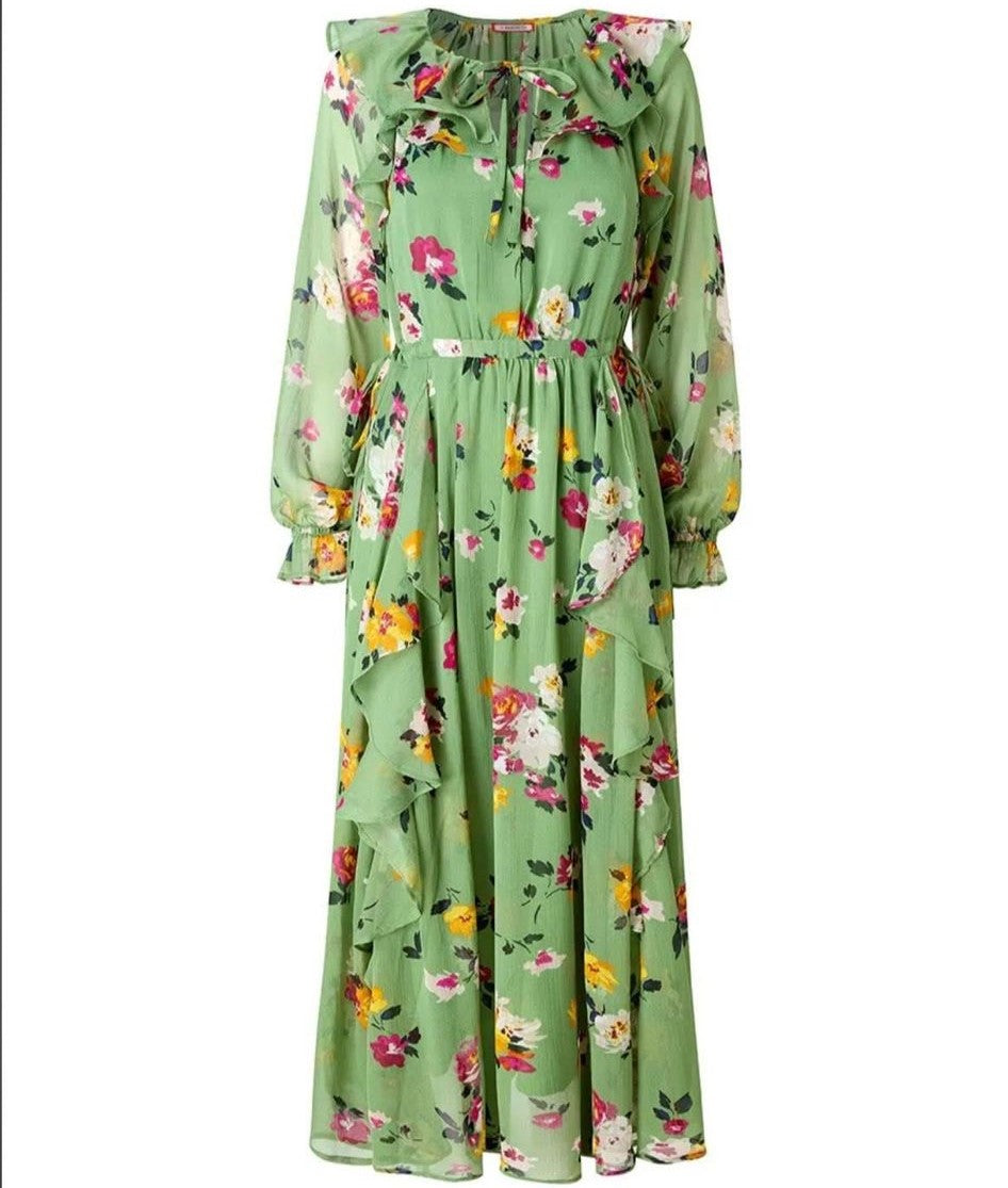Daydreamer Printed Georgette Dress IN GREEN
