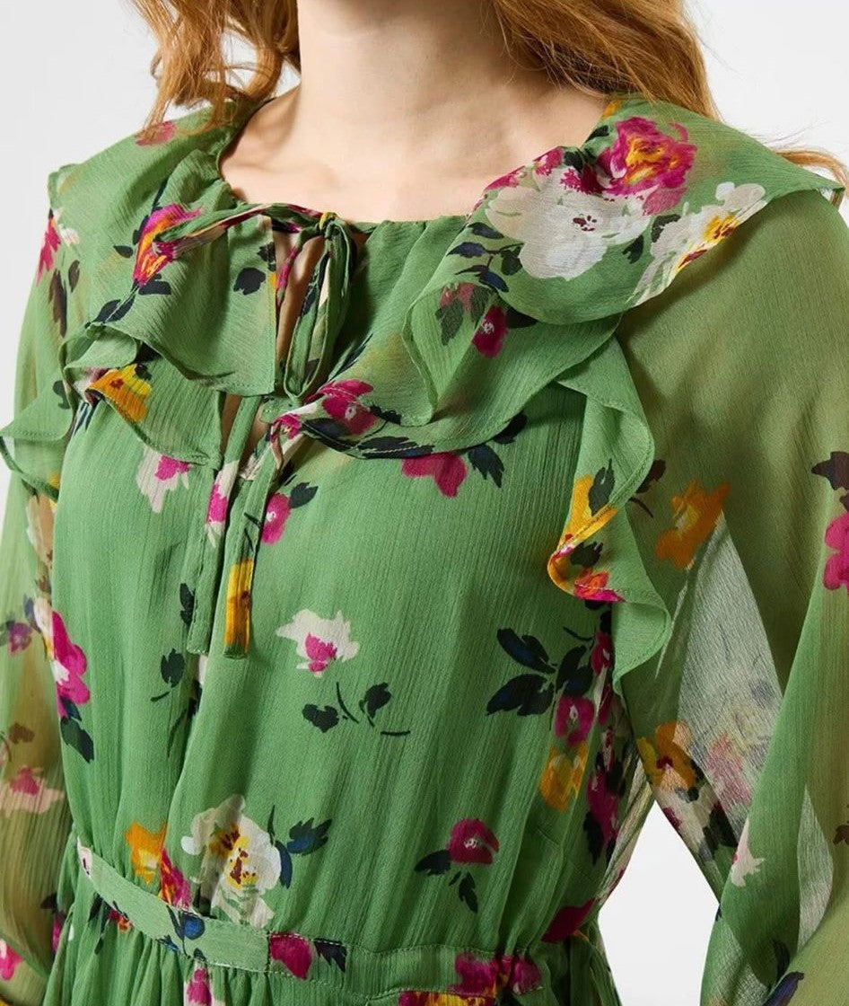 Daydreamer Printed Georgette Dress IN GREEN