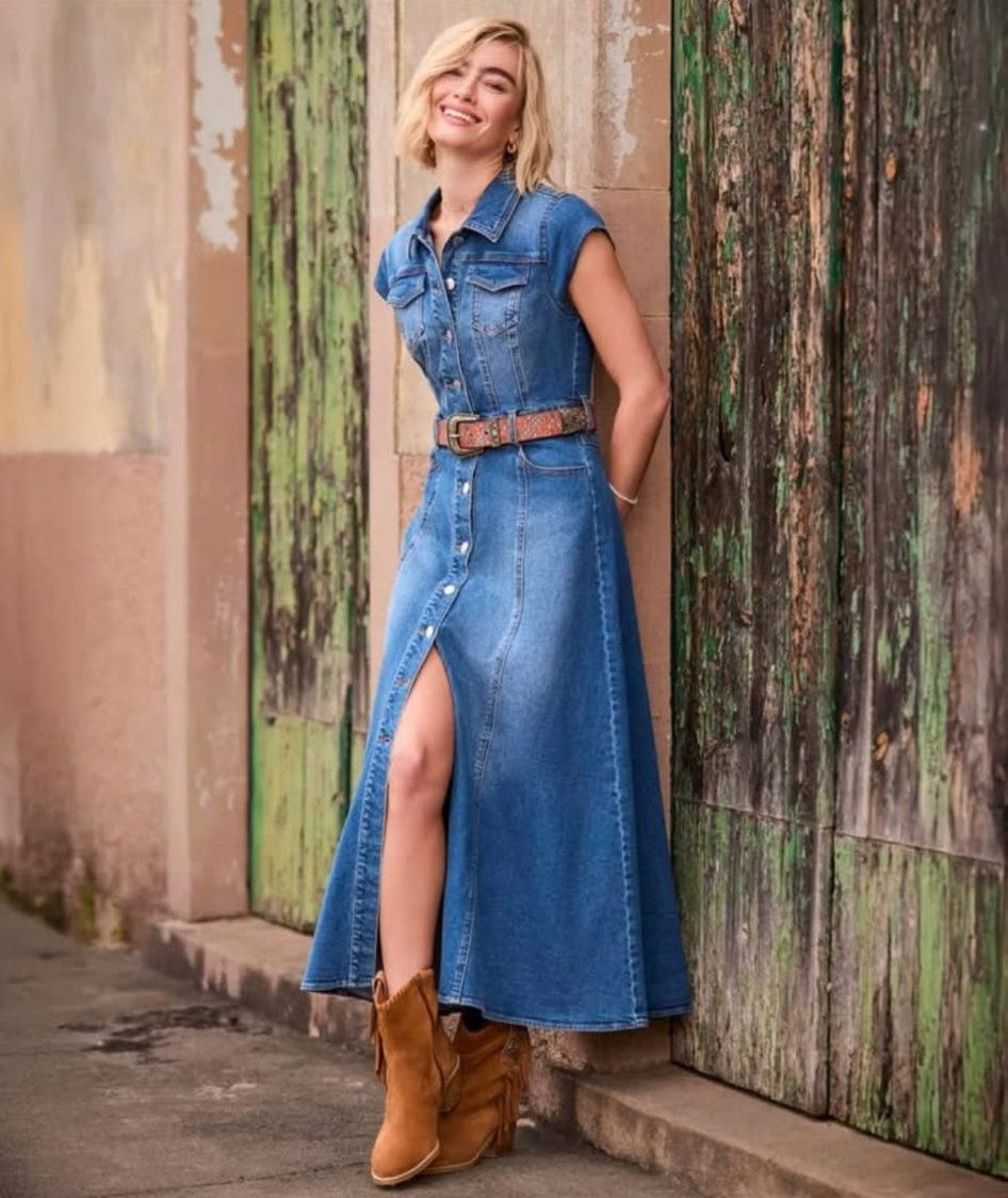 Sara Stretch Denim Maxi Dress