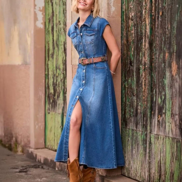 Sara Stretch Denim Maxi Dress