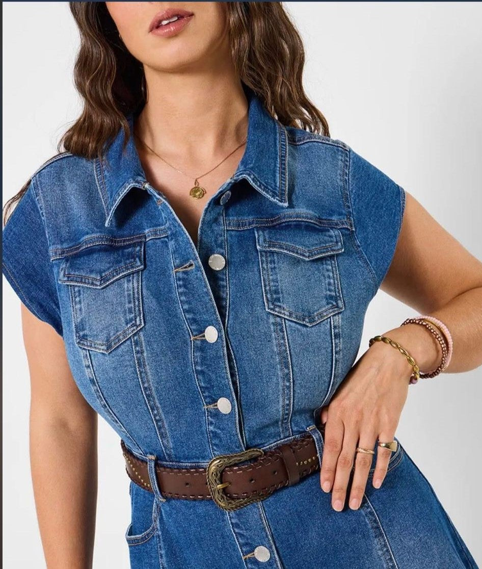 Sara Stretch Denim Maxi Dress