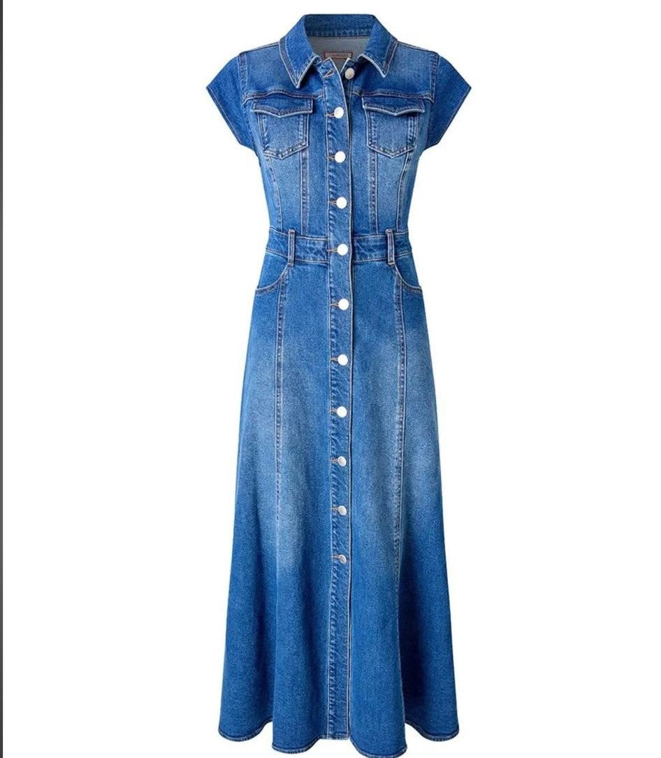 Sara Stretch Denim Maxi Dress